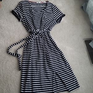 Striped navy cotton tie waist Boden dress